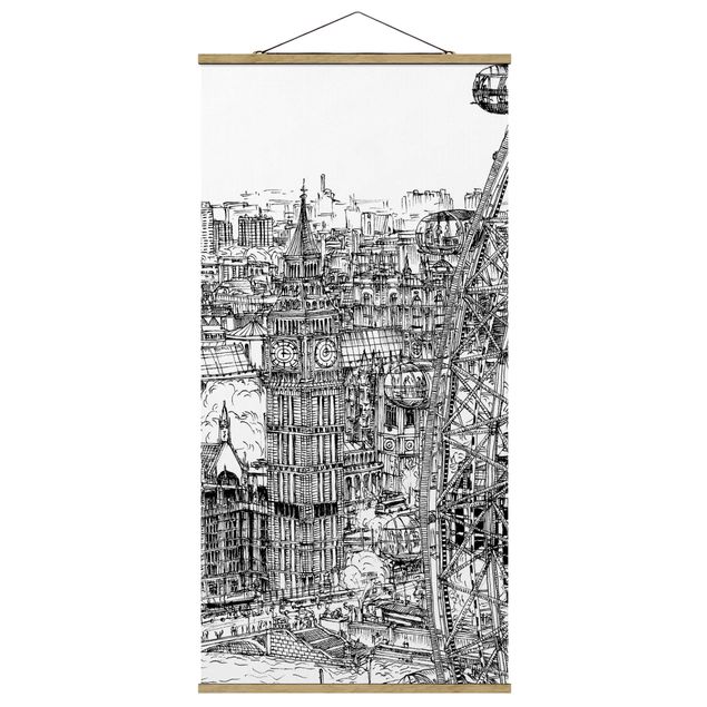 Stoffen schilderij met posterlijst City Study - London Eye