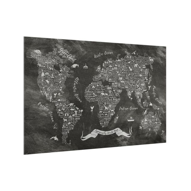 Spatscherm keuken Chalk Typography World Map