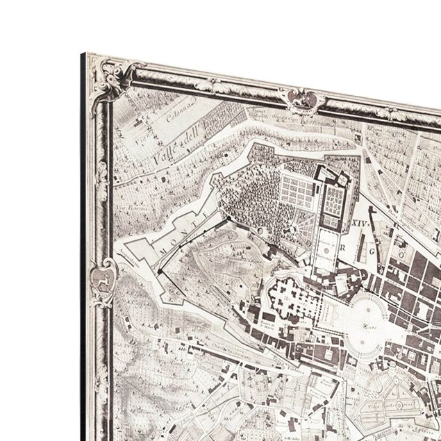 Aluminium Dibond schilderijen Vintage Map Rome