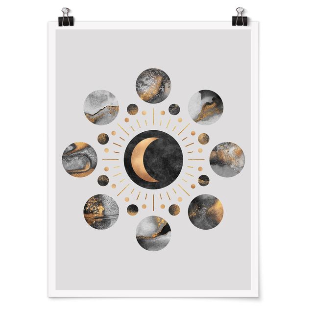 Posters Moon Phases Abstract Gold