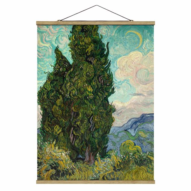 Stoffen schilderij met posterlijst Vincent van Gogh - Cypresses