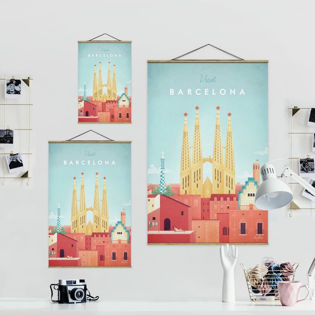 Stoffen schilderij met posterlijst Travel Poster - Barcelona