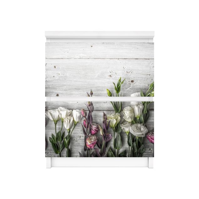 Meubelfolie IKEA Malm Ladekast Tulip Rose Shabby Wood Look