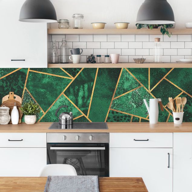 Achterwand voor keuken Dark Emerald With Gold