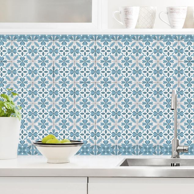 Achterwand voor keuken patroon Geometrical Tile Mix Blossom Blue Grey