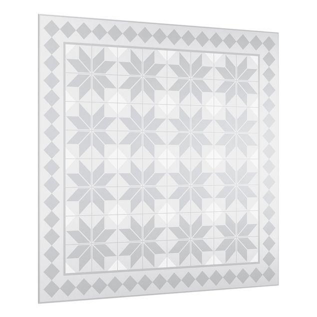 Spatscherm keuken Geometrical Tiles Star Flower Grey With Border