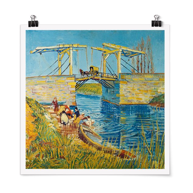 Posters Vincent van Gogh - The Drawbridge at Arles with a Group of Washerwomen