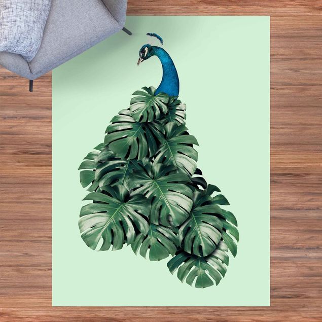 Vloerkleed modern Peacock With Monstera Leaves