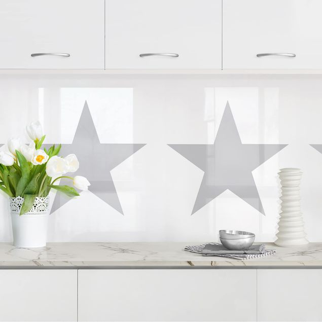 Achterwand voor keuken patroon Large Grey Stars On White