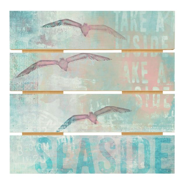 Houten schilderijen op plank Shabby Chic Collage - Seagulls