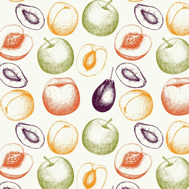 Plakfolien Hand Drawn Fruit Kitchen Pattern