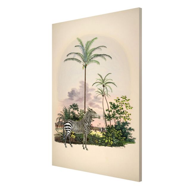 Magneetborden Zebra Front Of Palm Trees Illustration