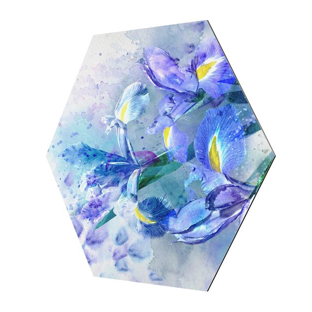 Hexagons Aluminium Dibond schilderijen Watercolour Flowers Iris