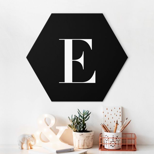 Hexagons Aluminium Dibond schilderijen Letter Serif Black E