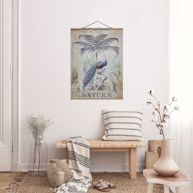 Stoffen schilderij met posterlijst Shabby Chic Collage - Peacock