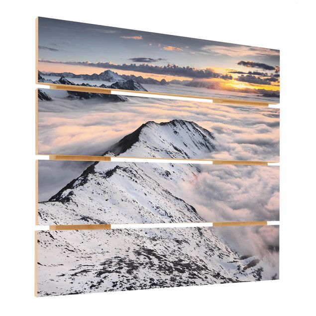 Houten schilderijen op plank View Of Clouds And Mountains