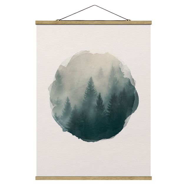 Stoffen schilderij met posterlijst WaterColours - Coniferous Forest In Fog