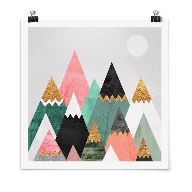 Posters Triangular Mountains With Gold Tips