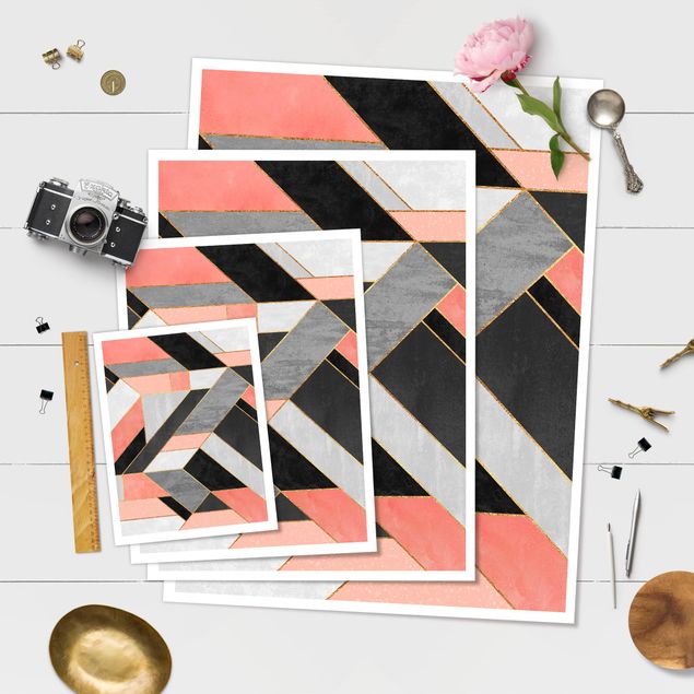 Posters Geometry Pink And Gold