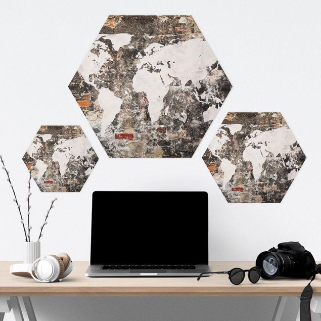 Hexagons Forex schilderijen Old Wall World Map