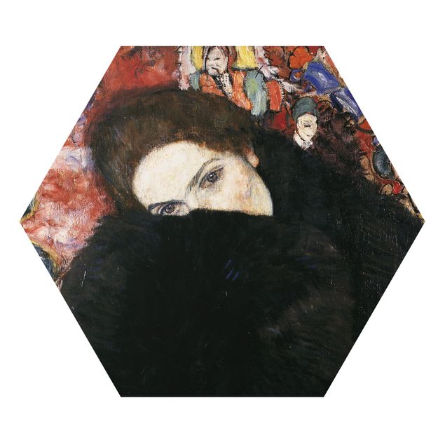 Hexagons Aluminium Dibond schilderijen Gustav Klimt - Lady With A Muff
