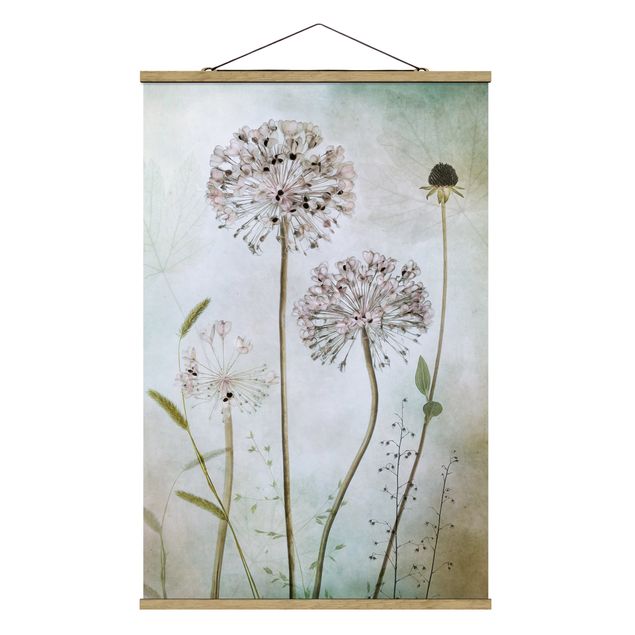 Stoffen schilderij met posterlijst Allium flowers in pastel