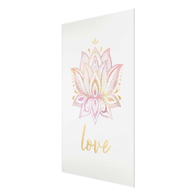 Glasschilderijen Lotus Illustration Love Gold Light Pink