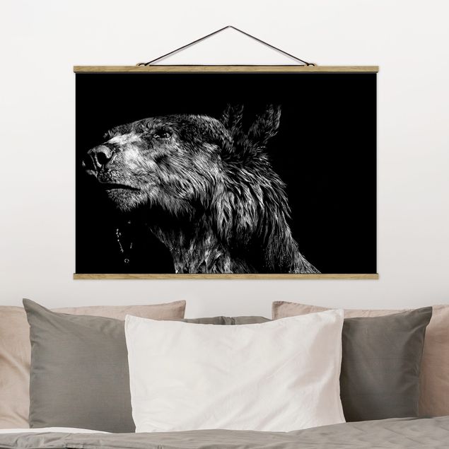 Stoffen schilderij met posterlijst Bear In The Dark