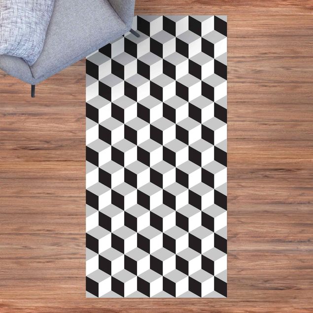 Loper tapijt Geometrical Tile Mix Cubes Black