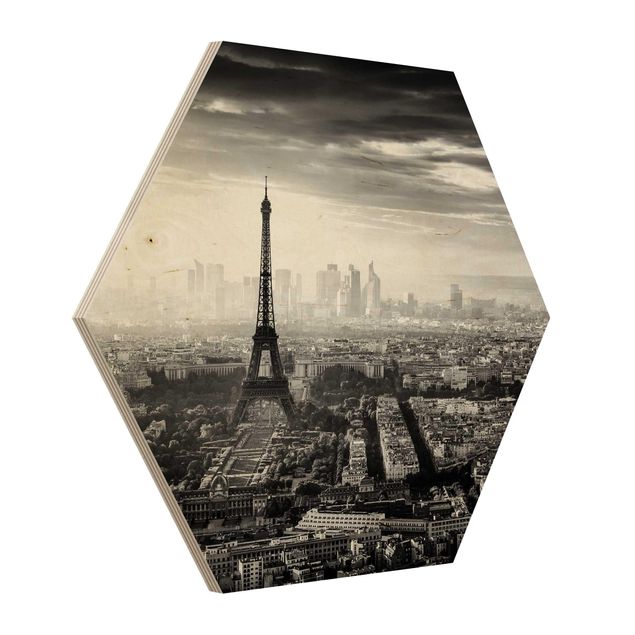 Hexagons houten schilderijen The Eiffel Tower From Above Black And White