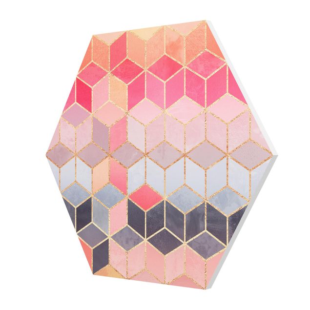 Hexagons Forex schilderijen Colourful Pastel Golden Geometrie