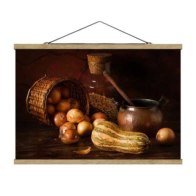 Stoffen schilderij met posterlijst Still Life With Onions