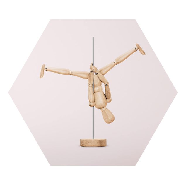 Hexagons Aluminium Dibond schilderijen Pole Dance With Wooden Figure