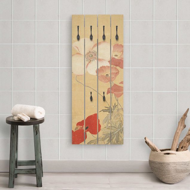 Wandkapstokken houten pallet Yun Shouping - Poppy Flower