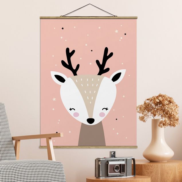 Stoffen schilderij met posterlijst Happy Deer