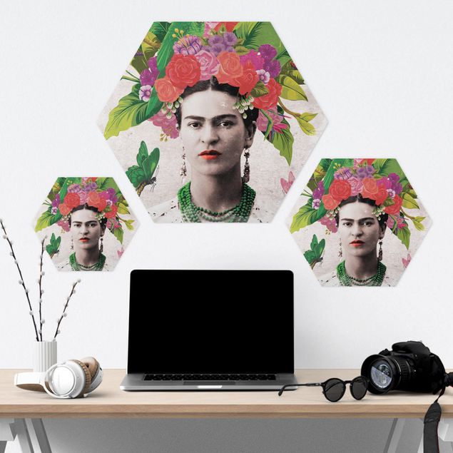 Hexagons Forex schilderijen Frida Kahlo - Flower Portrait