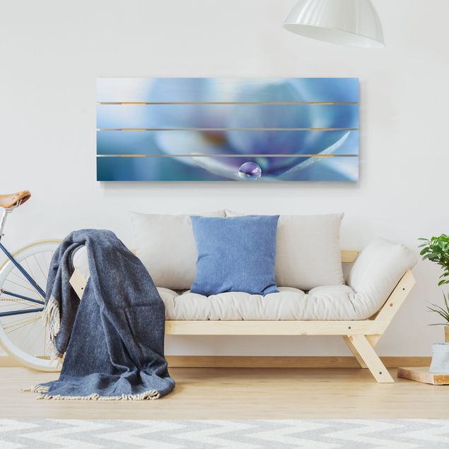 Houten schilderijen op plank Water Drops Hydrangeas