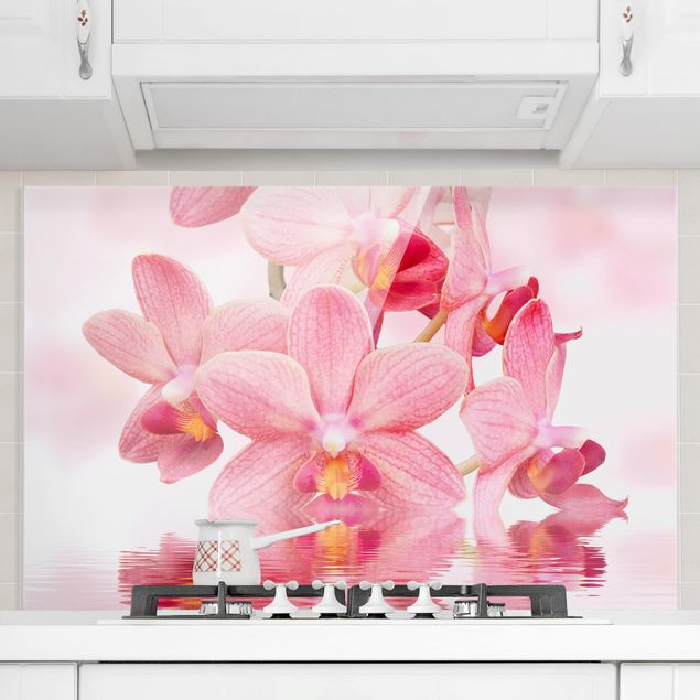 Spatscherm keuken Pink Orchids On Water
