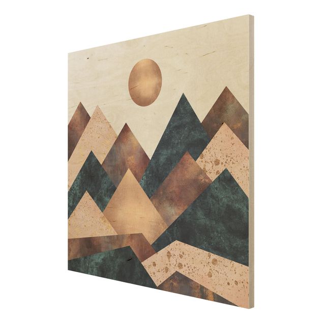 Houten schilderijen Geometric Mountains Bronze