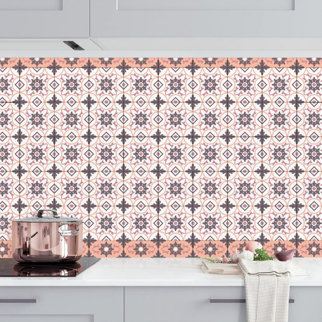Achterwand voor keuken patroon Geometrical Tile Mix Flower Orange