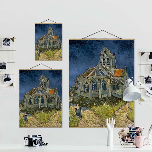 Stoffen schilderij met posterlijst Vincent van Gogh - The Church at Auvers