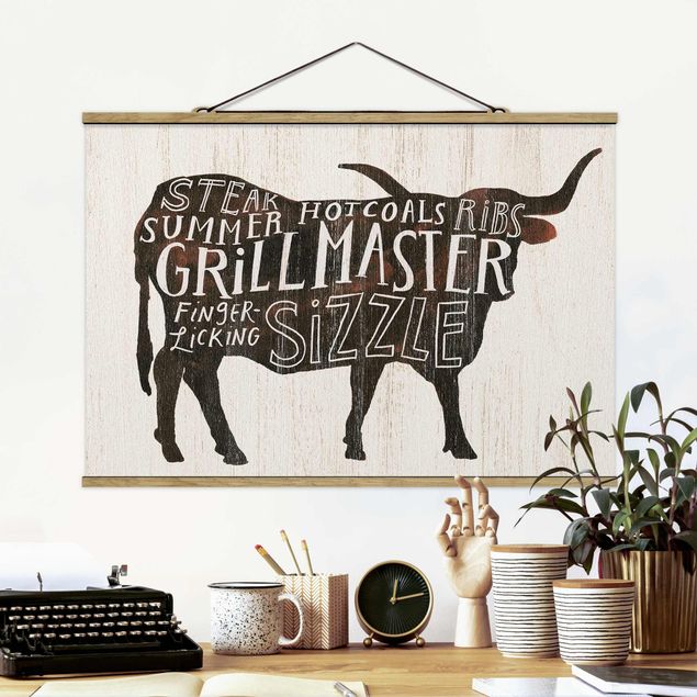Stoffen schilderij met posterlijst Farm BBQ - Beef