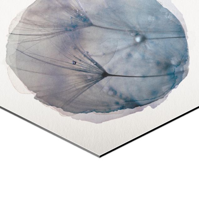 Hexagons Aluminium Dibond schilderijen Water Colours - Blue Feathers In The Rain
