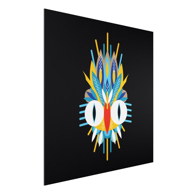 Aluminium Dibond schilderijen Collage Ethno Mask - Bird Feathers
