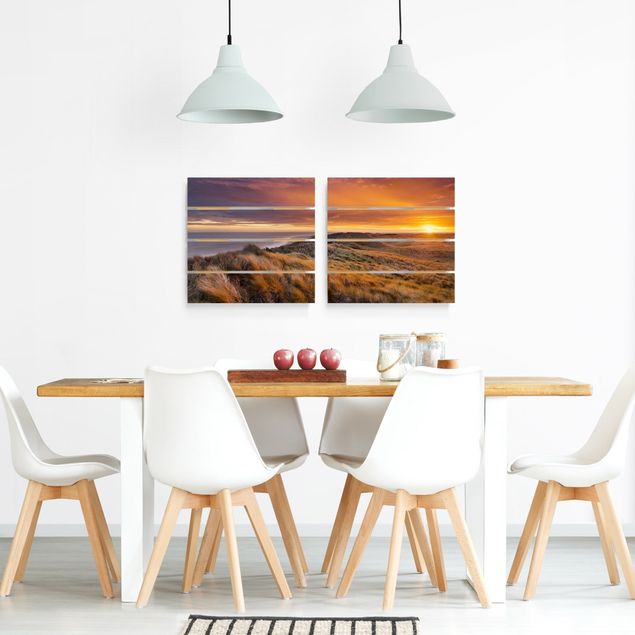 Houten schilderijen op plank - 2-delig Sunrise On The Beach On Sylt