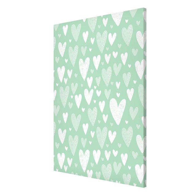 Magneetborden Small And Big Drawn White Hearts On Green
