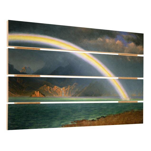 Houten schilderijen op plank Albert Bierstadt - Rainbow over the Jenny Lake, Wyoming
