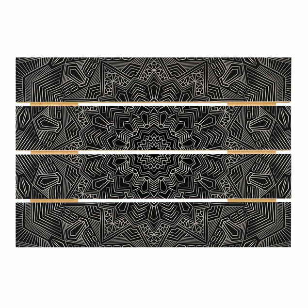 Houten schilderijen op plank Mandala Star Pattern Silver Black