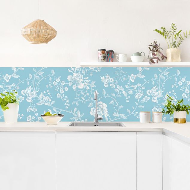 Achterwand voor keuken Flower Tendrils On Blue