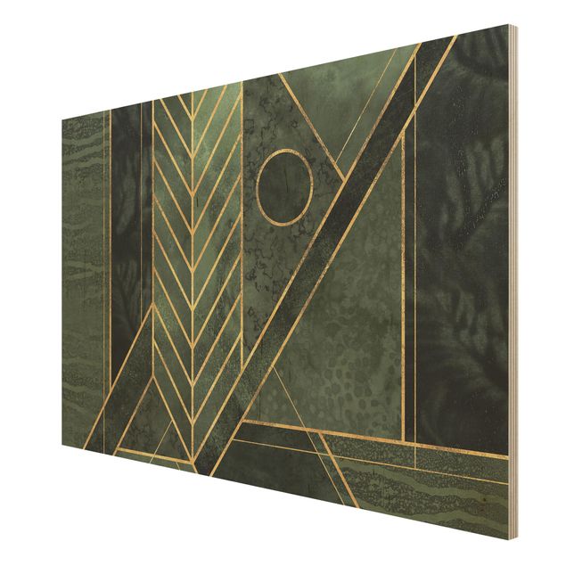 Houten schilderijen Geometric Shapes Emerald Gold